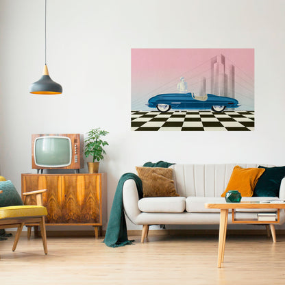 Poster orizzontale staccabile e attaccabile BLUE ROADSTER