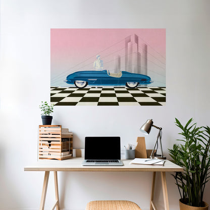 Poster orizzontale staccabile e attaccabile BLUE ROADSTER