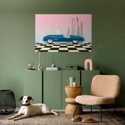 Poster orizzontale staccabile e attaccabile BLUE ROADSTER
