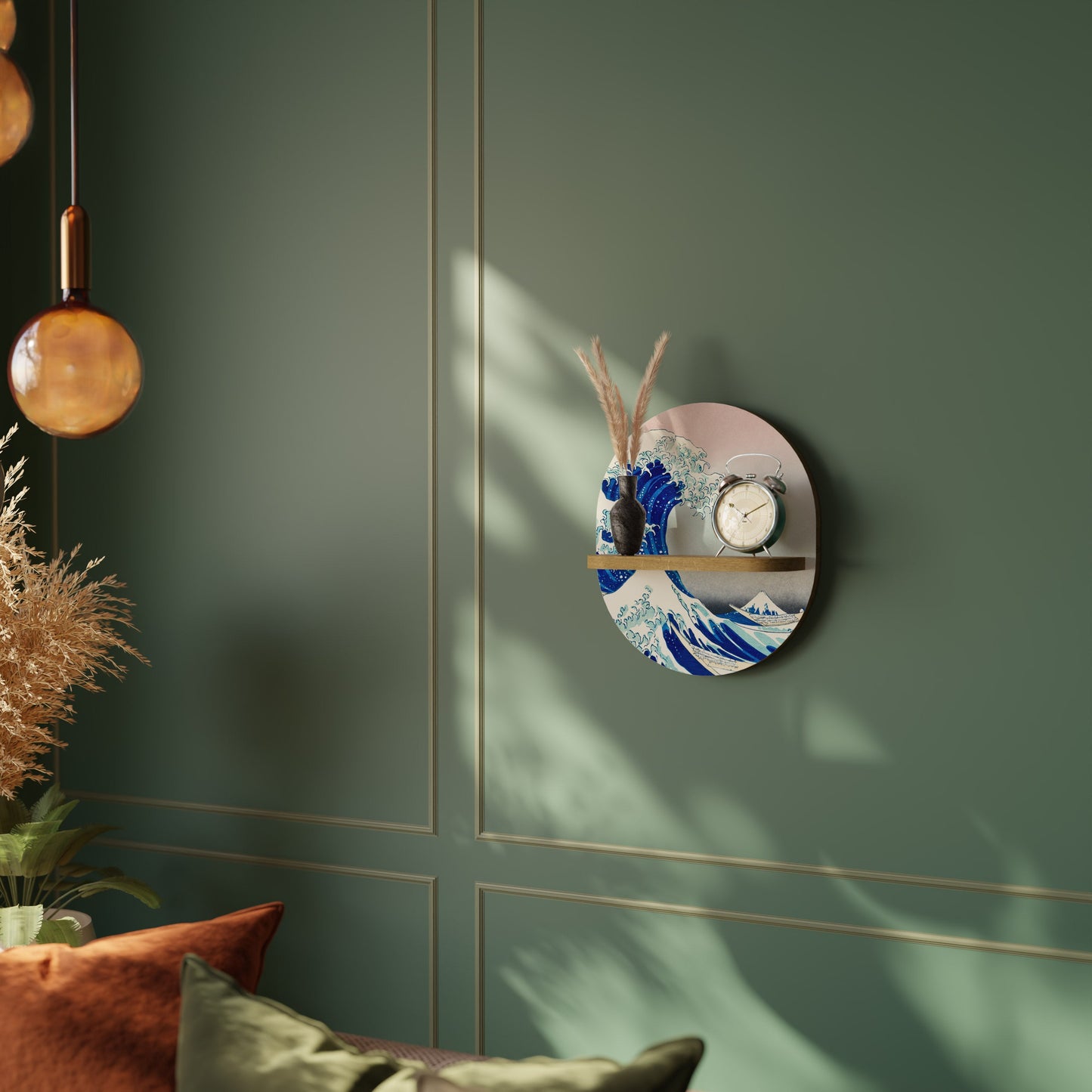 THE GREAT WAVE Mensola ovale per opere d'arte in effetto rovere