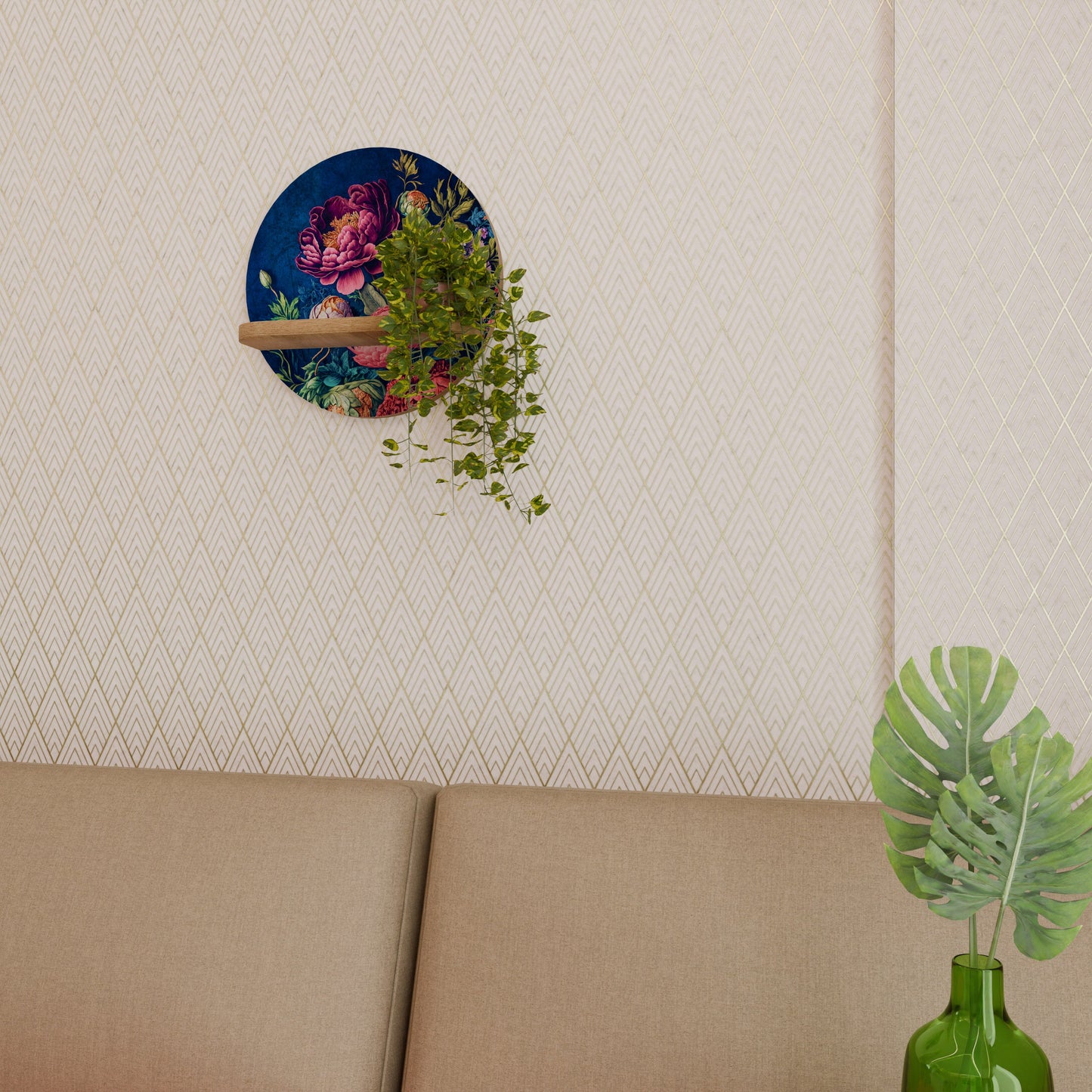 BLOOMING ELEGANCE Mensola rotonda per opere d'arte in effetto rovere