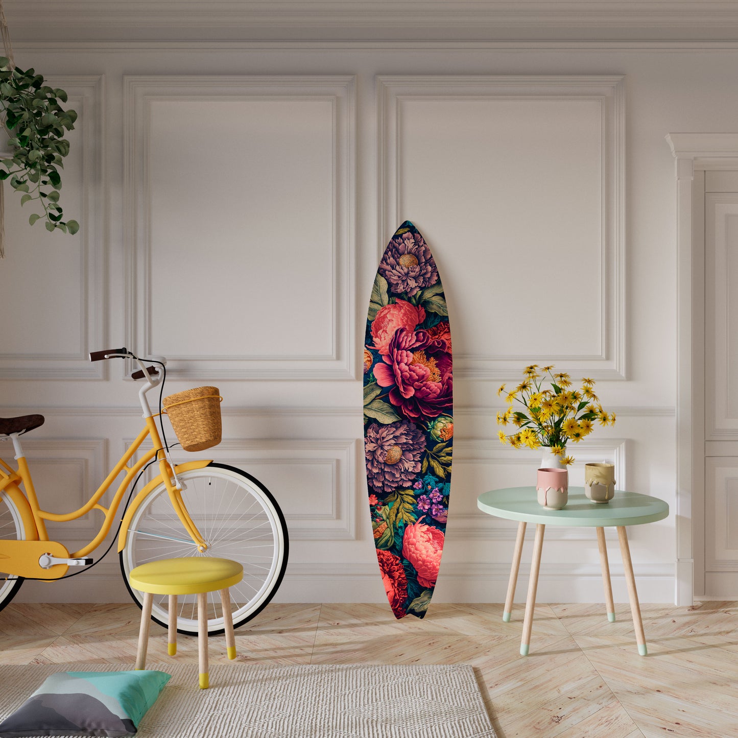 BLOOMING ELEGANCE Decorative Plywood Surfboard