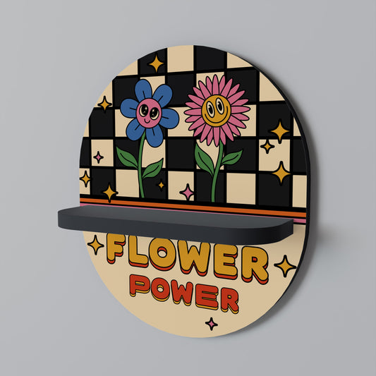 FLOWER POWER Oval Art Shelf In Black Finish