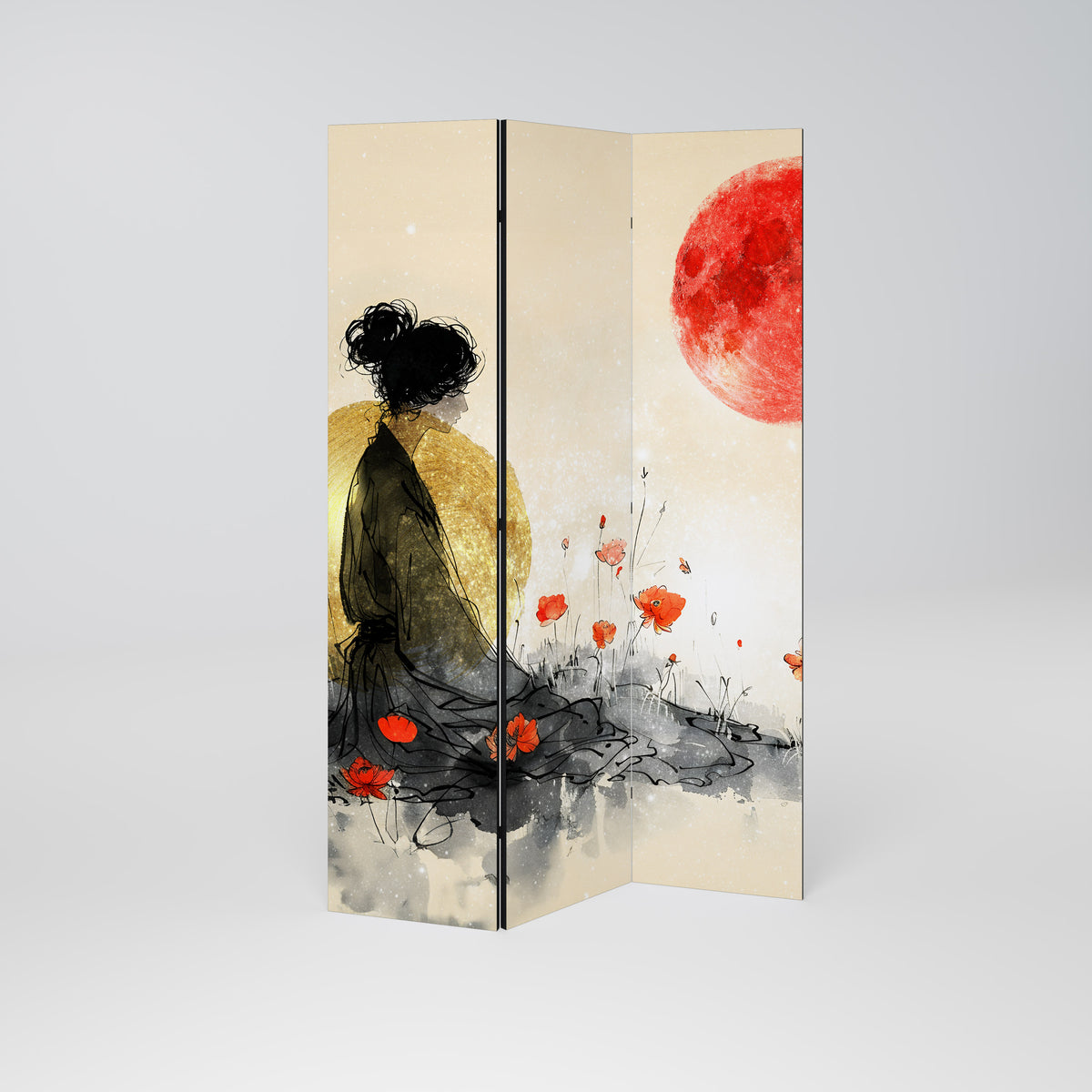 GOLDEN GLOW MEDITATION Decorative 3-Panel Room Divider