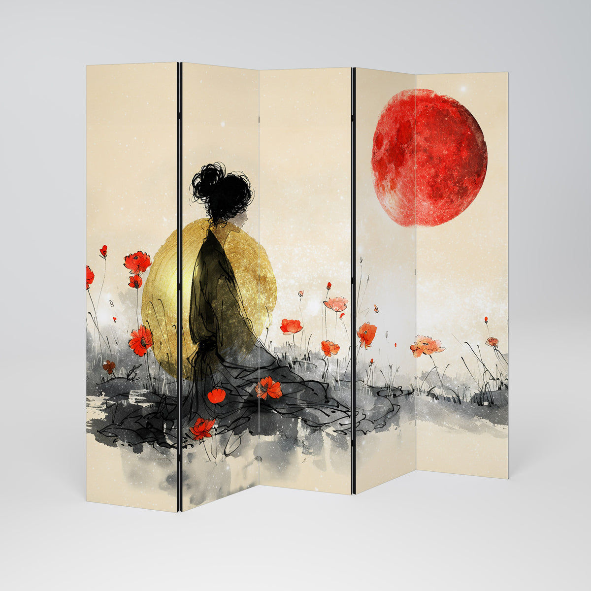 GOLDEN GLOW MEDITATION Decorative 5-Panel Room Divider