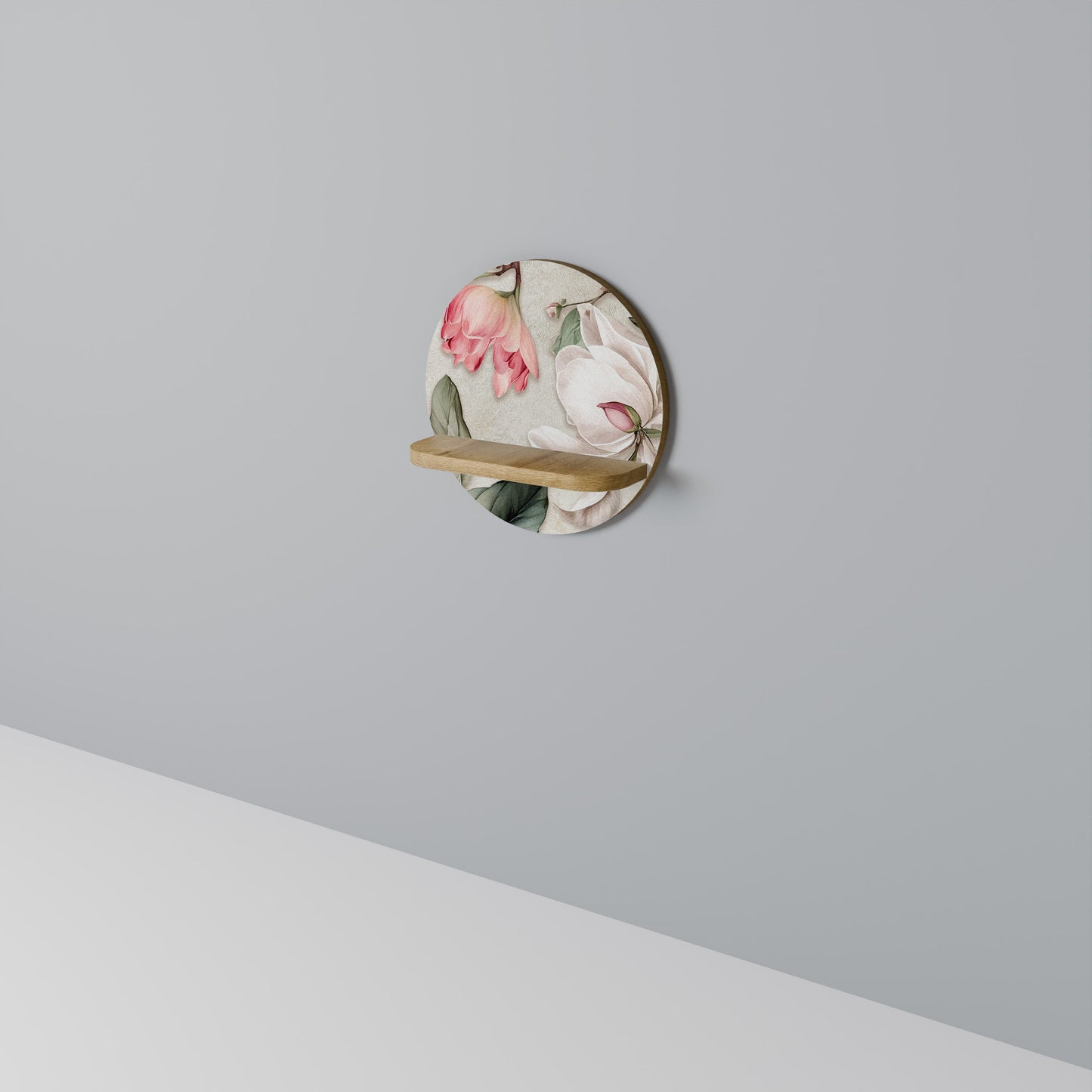 FLORAL GRACE Mensola rotonda per opere d'arte in effetto rovere