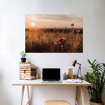 Poster orizzontale staccabile e attaccabile "PRATI LUMINOSI AL TRAMONTO"
