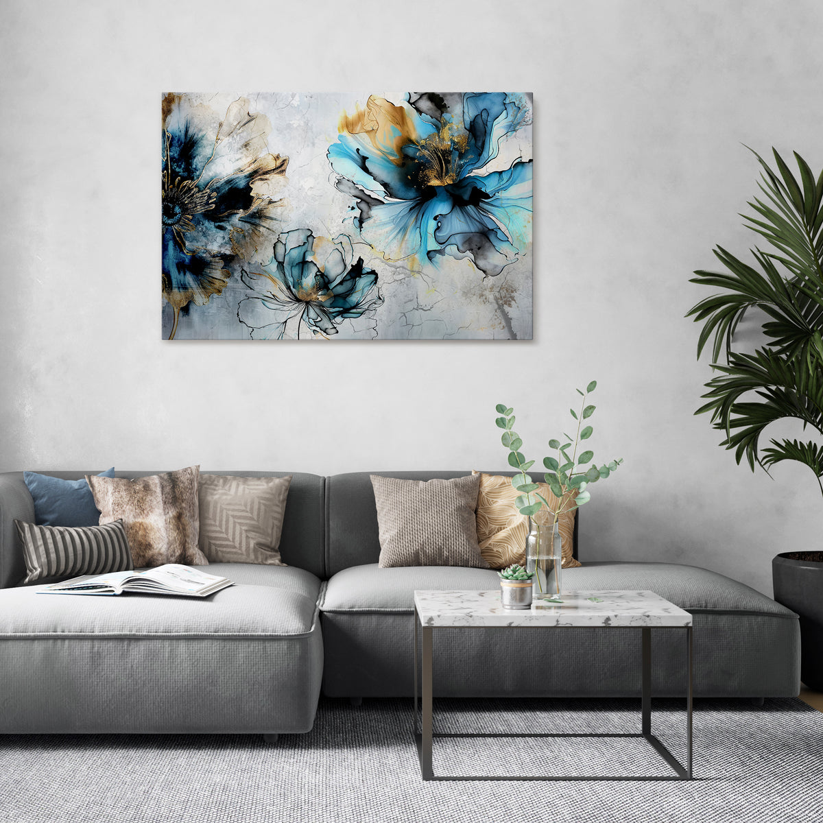 COBALT BLOSSOMS Stampa su tela orizzontale