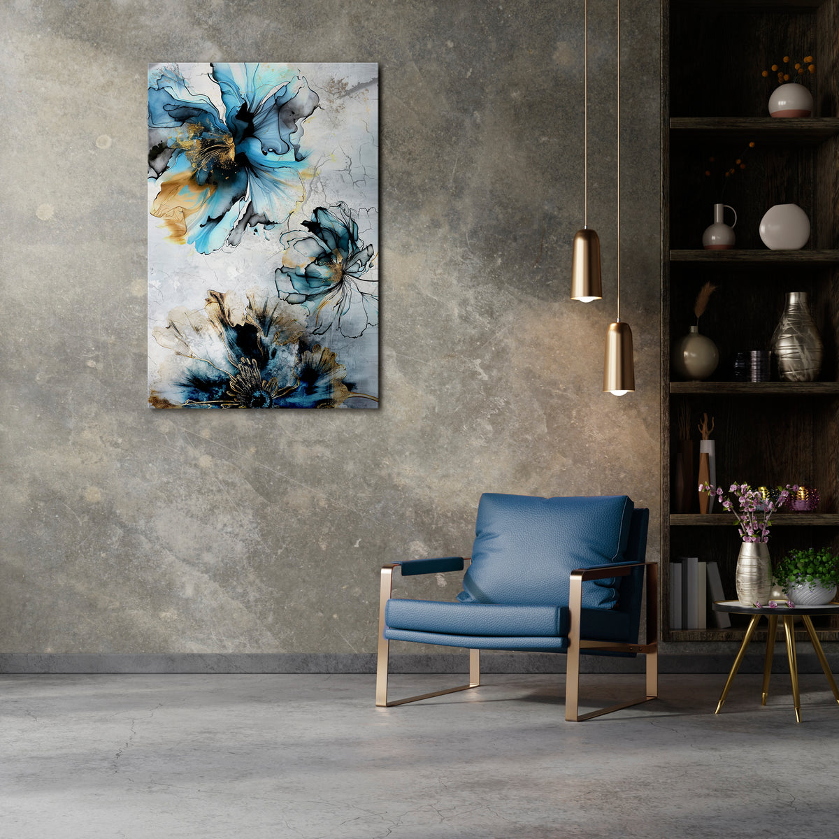 COBALT BLOSSOMS Stampa su tela verticale
