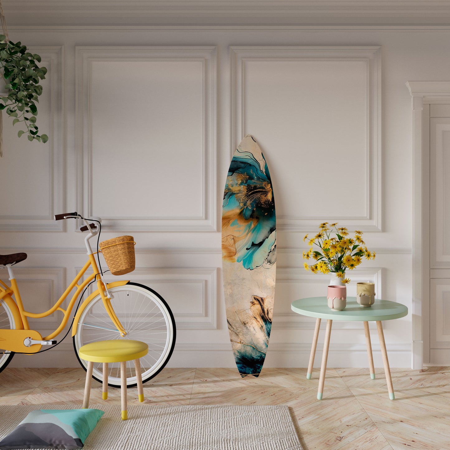 COBALT BLOSSOMS Decorative Plywood Surfboard