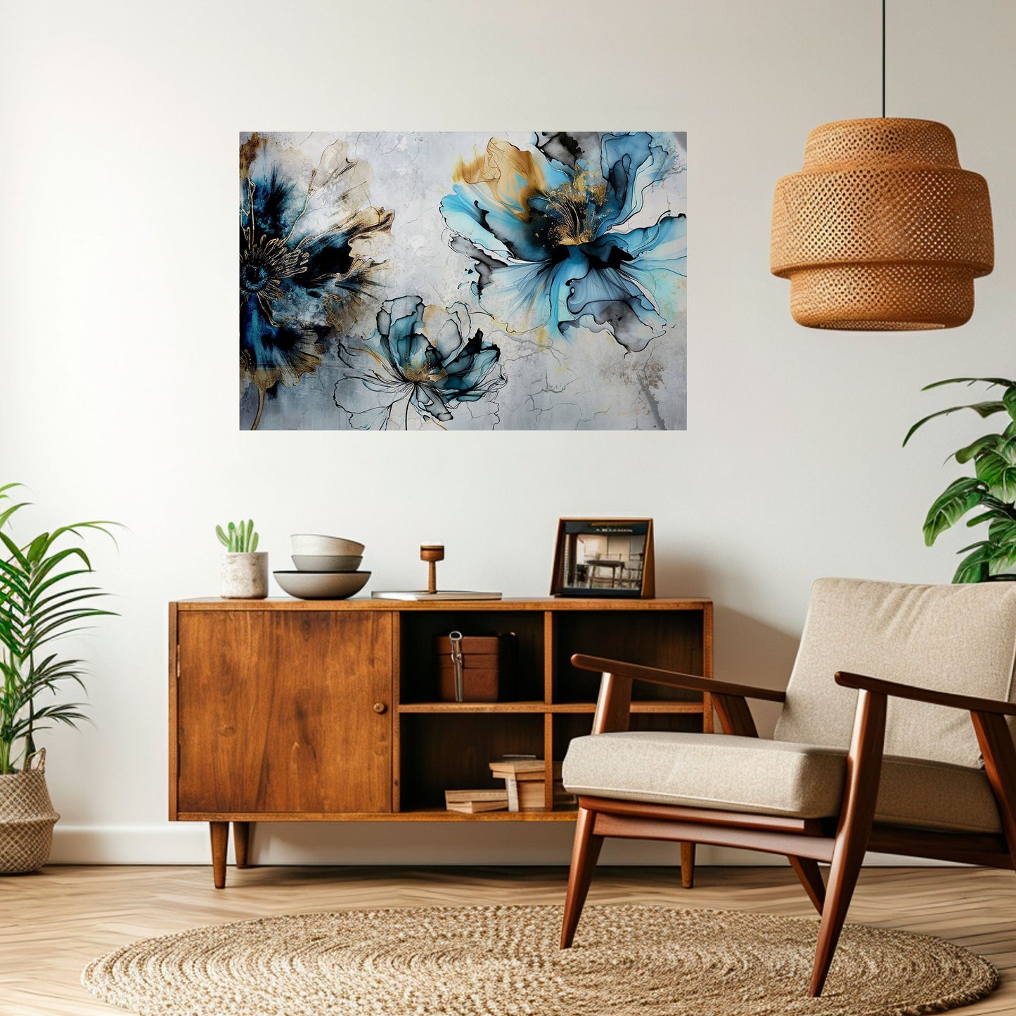 Poster orizzontale staccabile e attaccabile "COBALT BLOSSOMS"