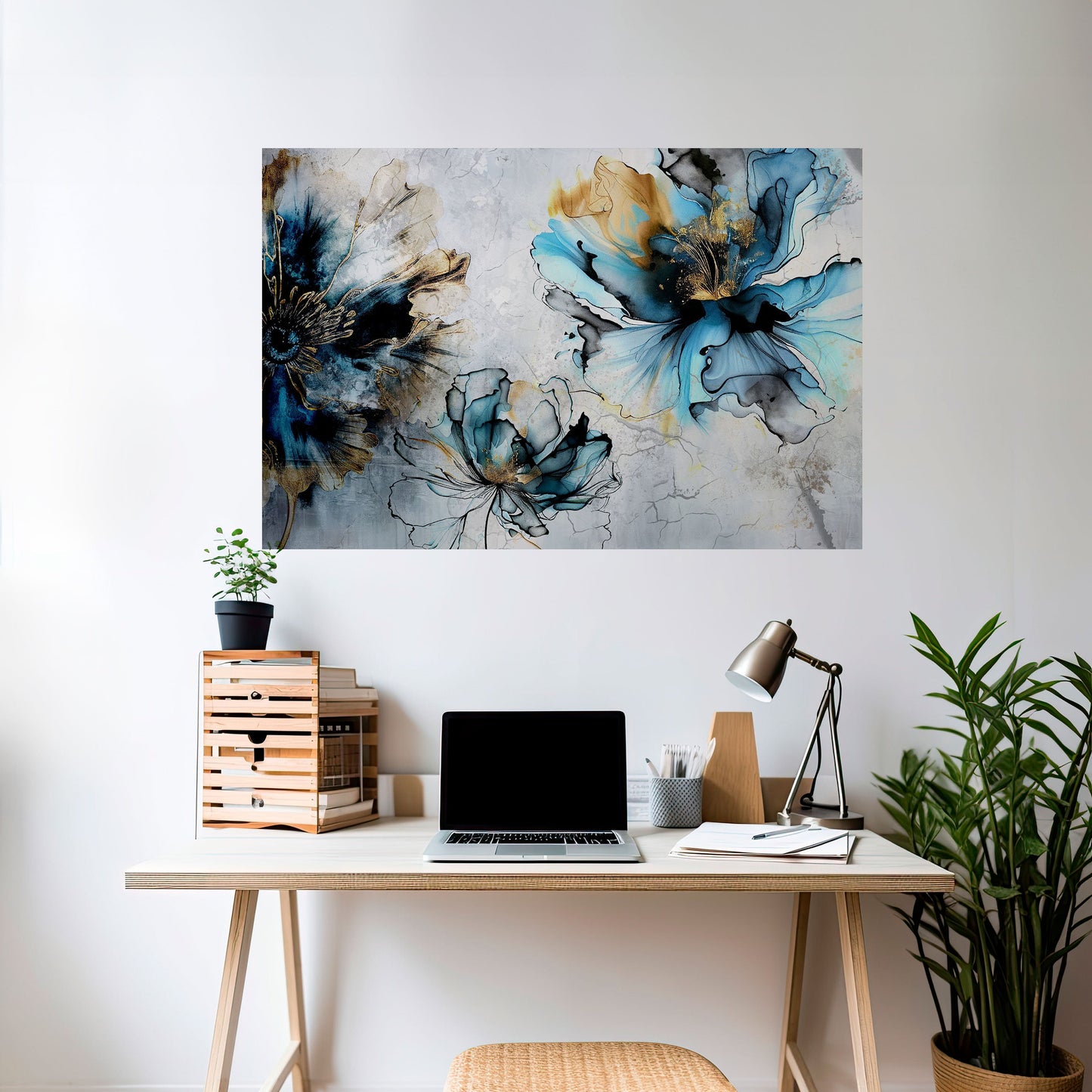 Poster orizzontale staccabile e attaccabile "COBALT BLOSSOMS"