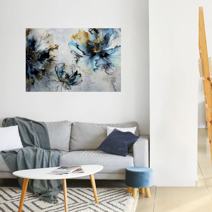 Poster orizzontale staccabile e attaccabile "COBALT BLOSSOMS"