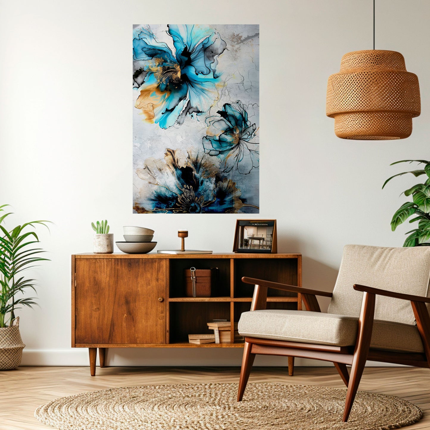 Poster verticale staccabile e attaccabile "FIORI DI COBALTO"