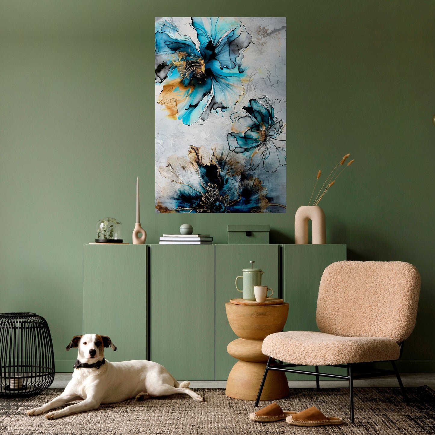 Poster verticale staccabile e attaccabile "FIORI DI COBALTO"