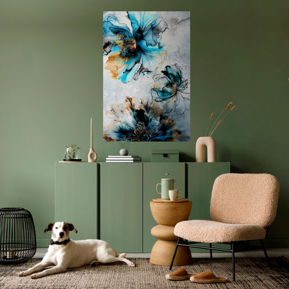 Poster verticale staccabile e attaccabile "FIORI DI COBALTO"