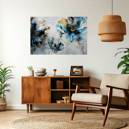 Poster orizzontale staccabile e attaccabile "COBALT BLOSSOMS"