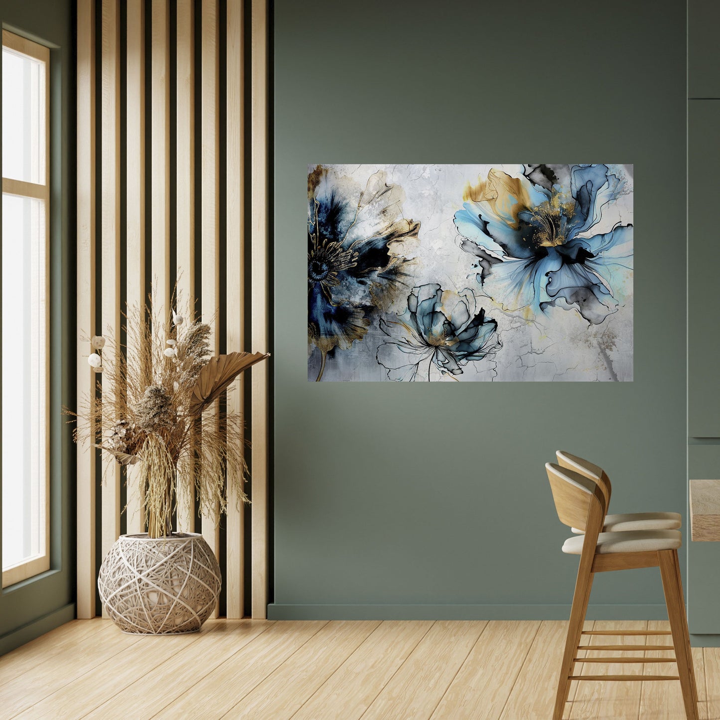 Poster orizzontale staccabile e attaccabile "COBALT BLOSSOMS"