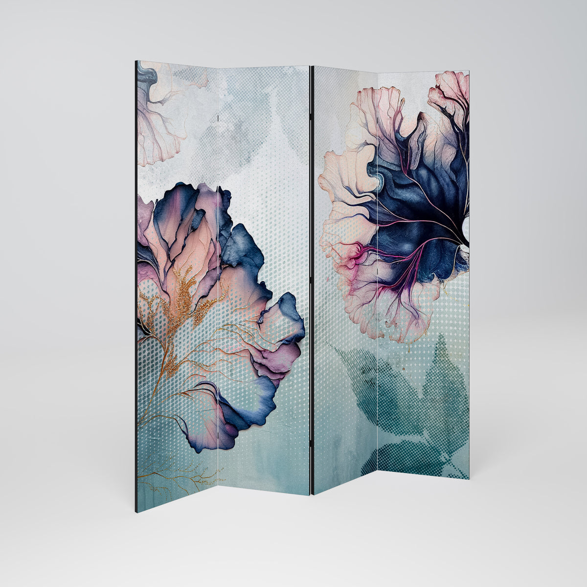 ICY BLOSSOMS Decorative 4-Panel Room Divider