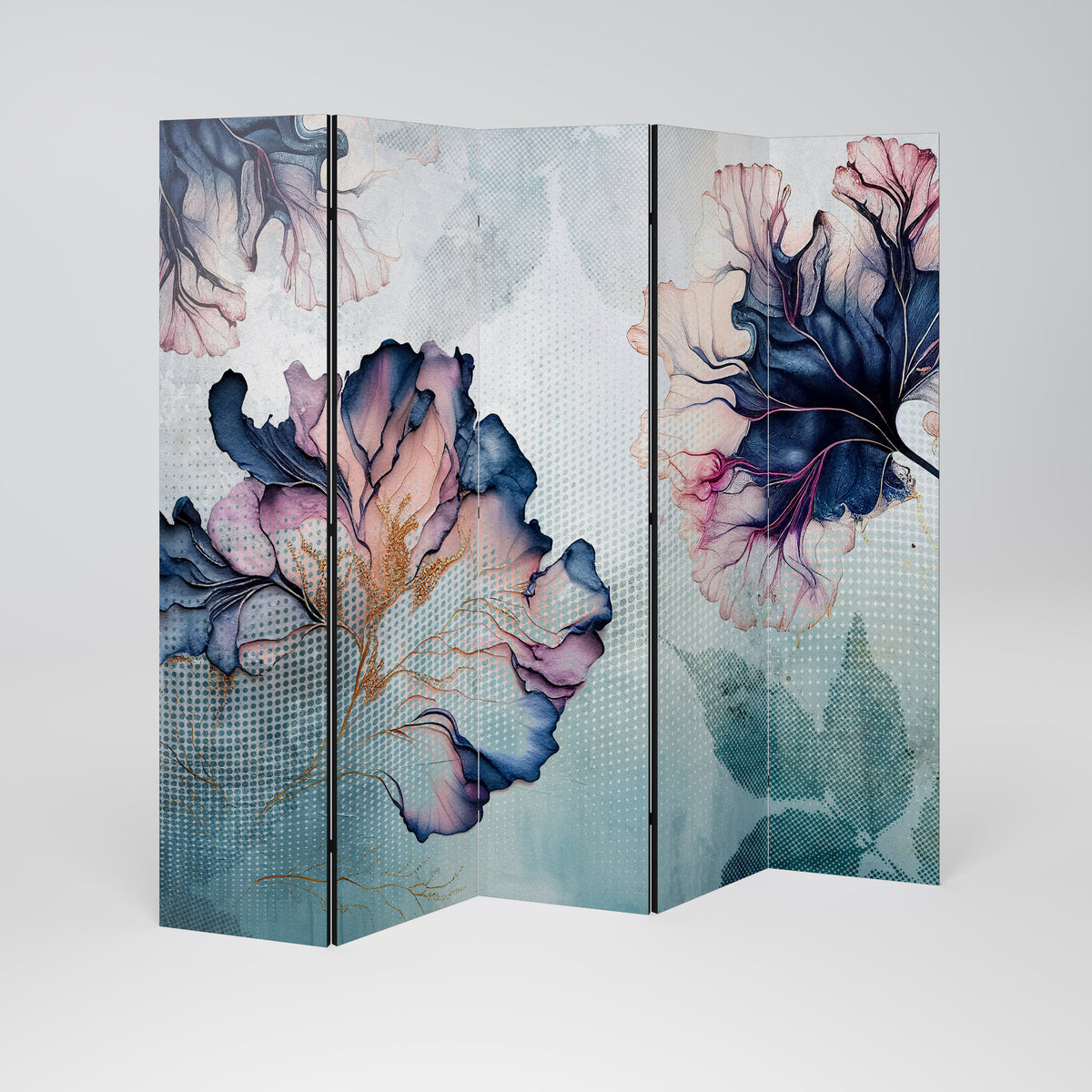 ICY BLOSSOMS Decorative 5-Panel Room Divider