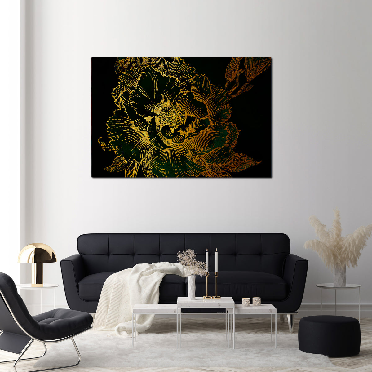 MIDNIGHT FLORAL GLIMMER Stampa su tela orizzontale