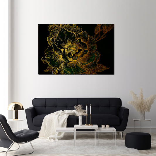 MIDNIGHT FLORAL GLIMMER Stampa su tela orizzontale