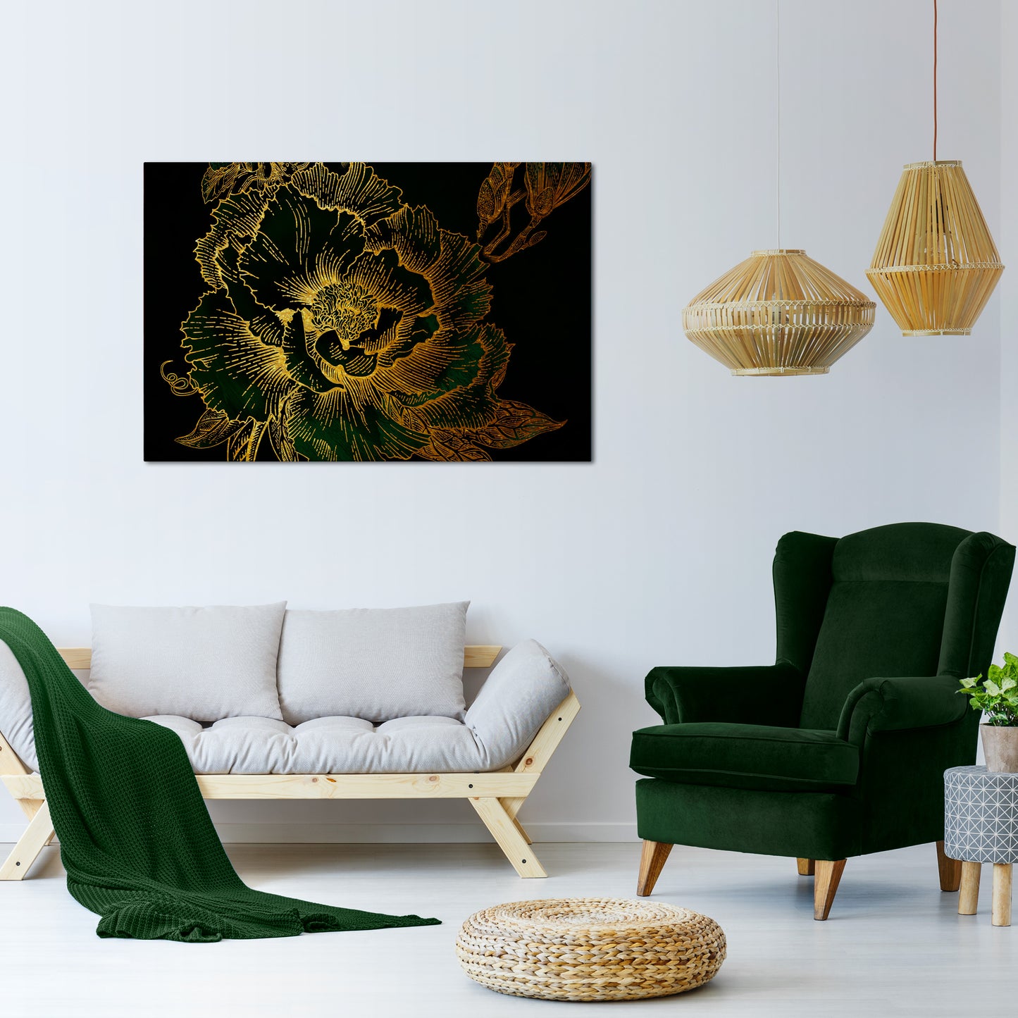 MIDNIGHT FLORAL GLIMMER Stampa su tela orizzontale