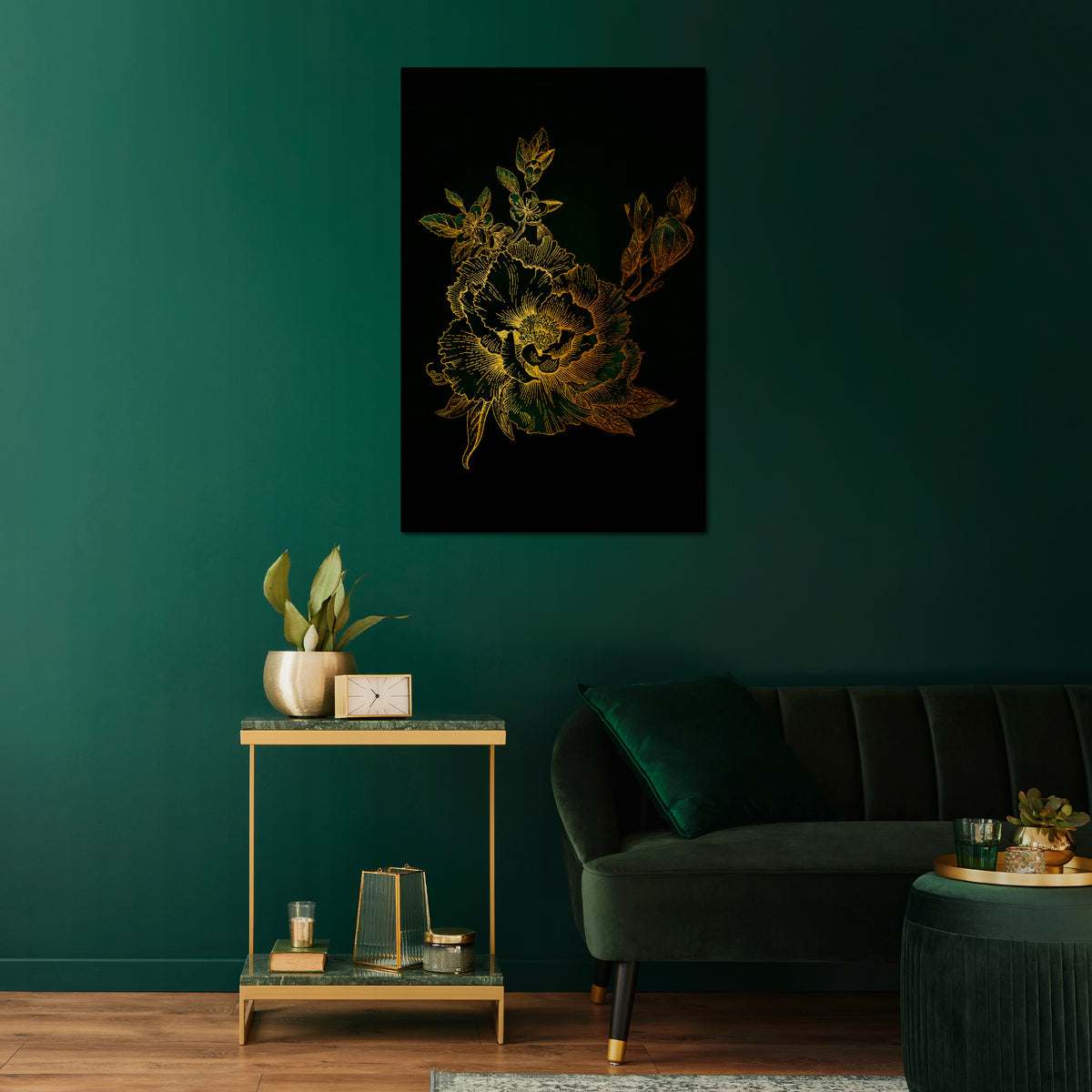 MIDNIGHT FLORAL GLIMMER Stampa su tela verticale