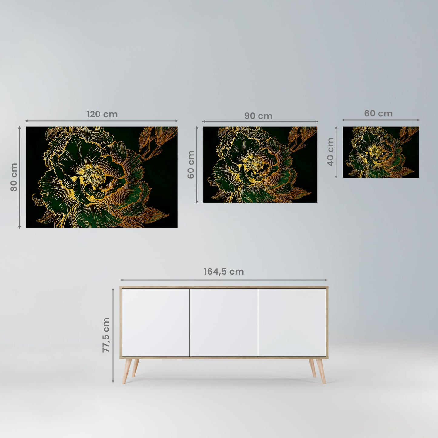 Poster orizzontale staccabile e attaccabile MIDNIGHT FLORAL GLIMMER