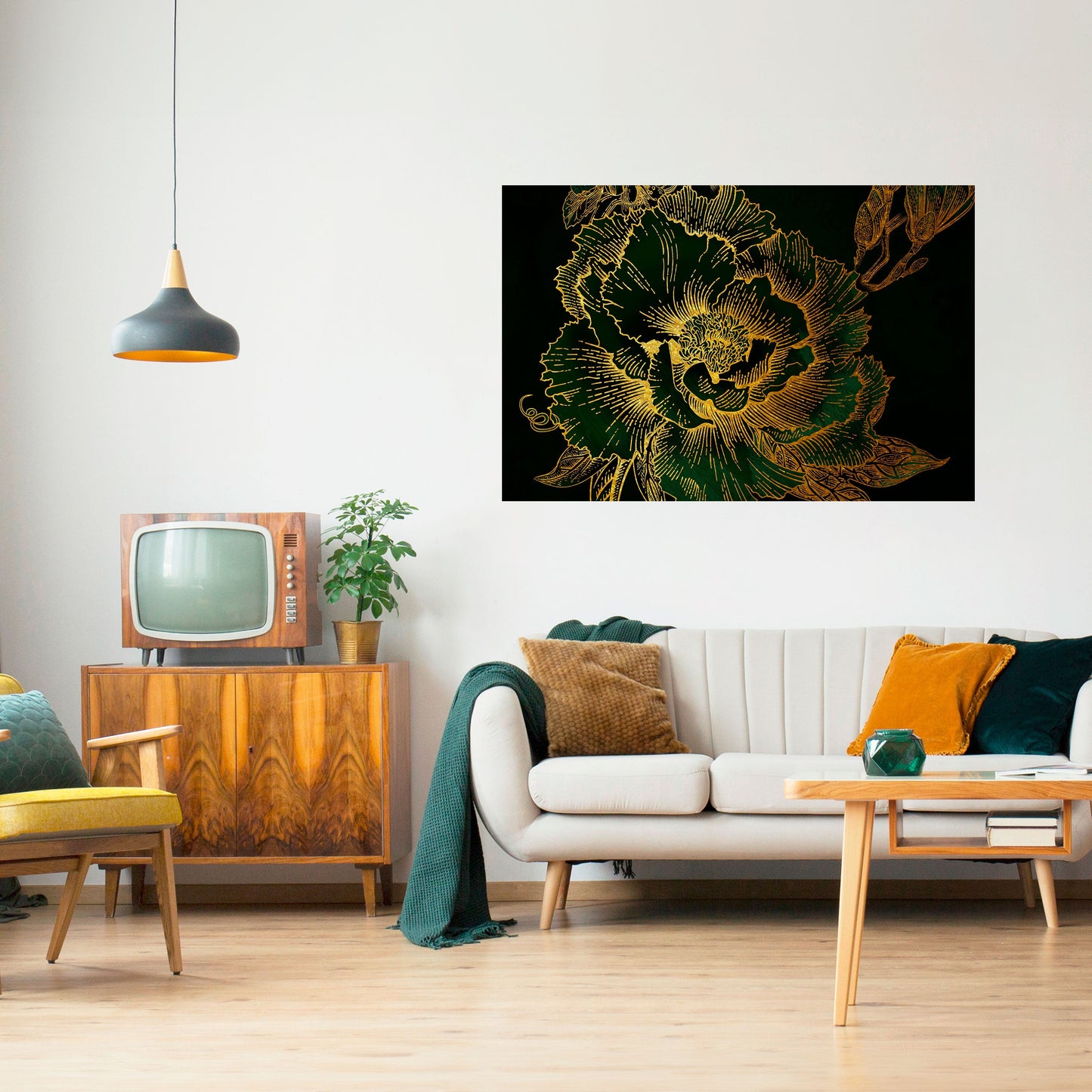 Poster orizzontale staccabile e attaccabile MIDNIGHT FLORAL GLIMMER