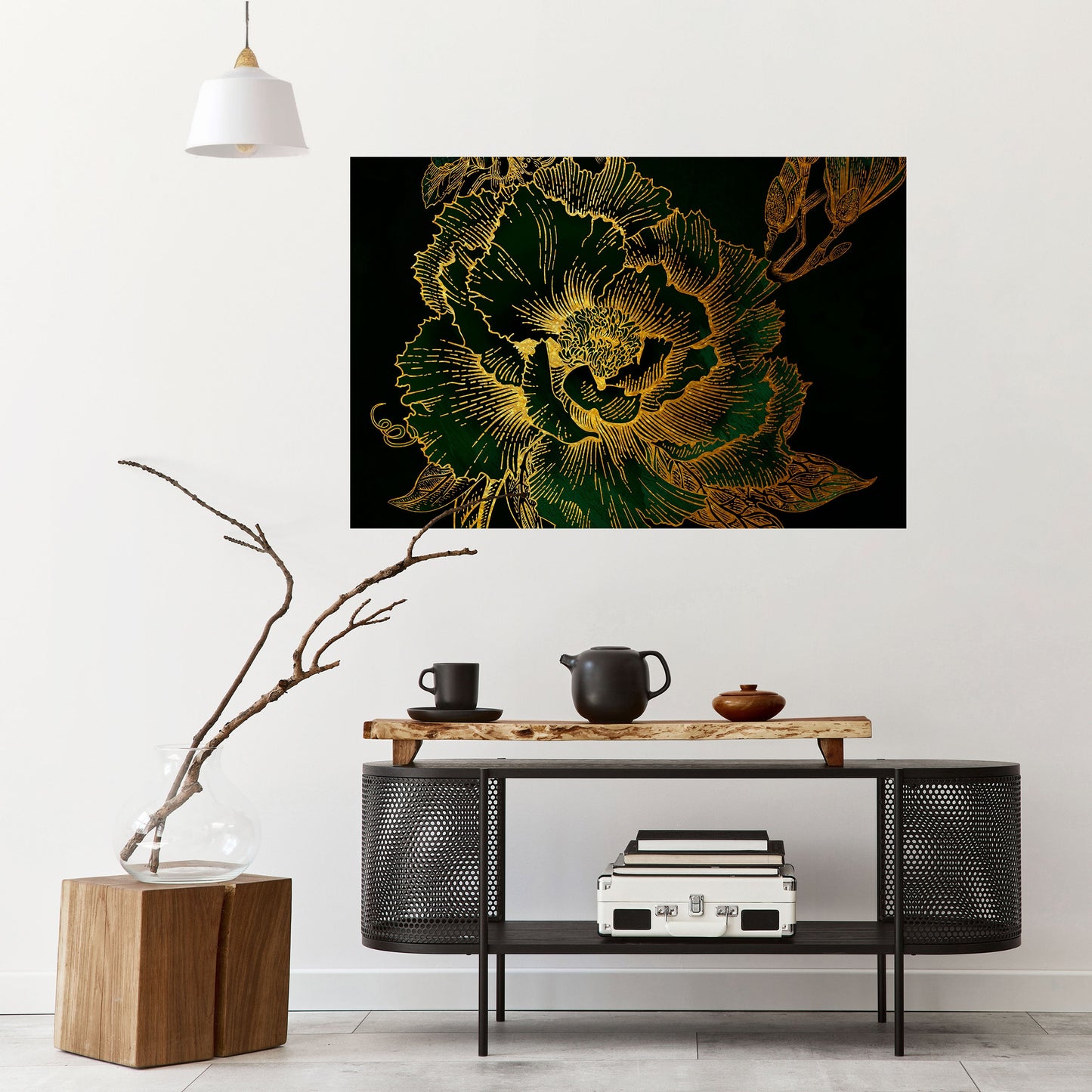 Poster orizzontale staccabile e attaccabile MIDNIGHT FLORAL GLIMMER