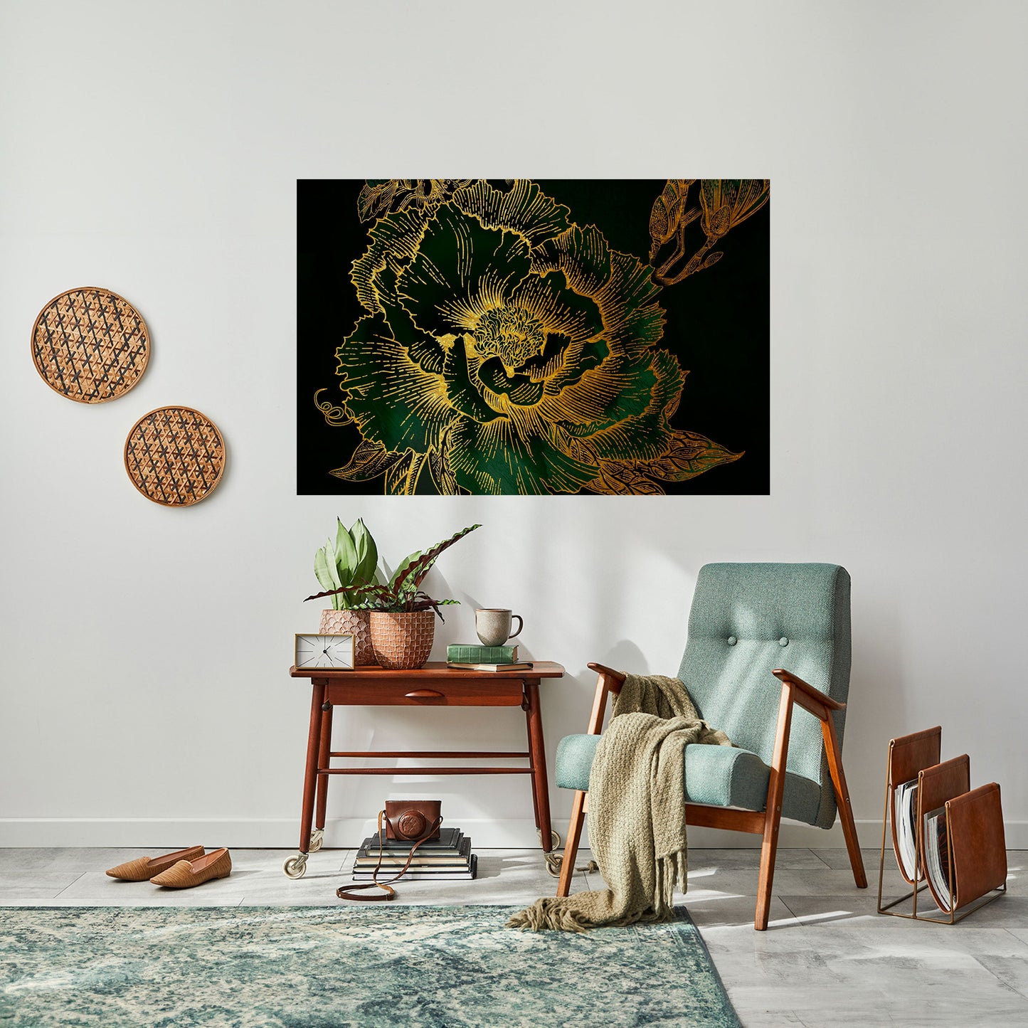 Poster orizzontale staccabile e attaccabile MIDNIGHT FLORAL GLIMMER