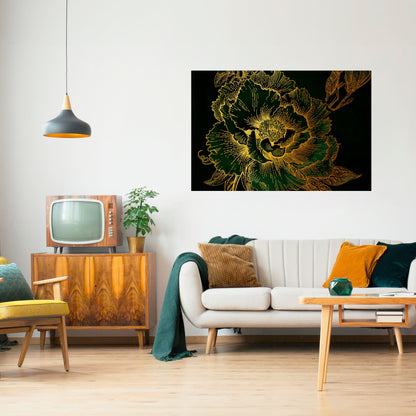 Poster orizzontale staccabile e attaccabile MIDNIGHT FLORAL GLIMMER