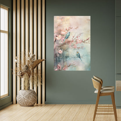 Poster verticale "CANTO DEGLI UCCELLI DI CILIEGIO" da staccare e attaccare