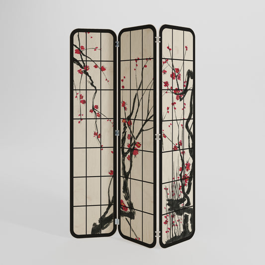 Divisorio per ambienti in compensato a 3 pannelli JAPANESE BLOSSOMS