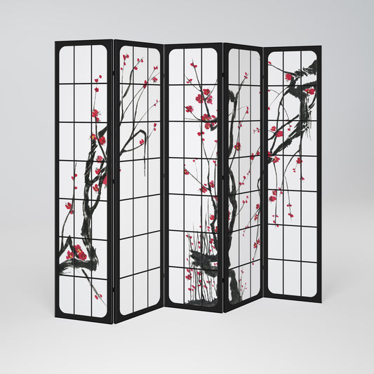 Divisorio decorativo per ambienti a 5 pannelli JAPANESE BLOSSOMS