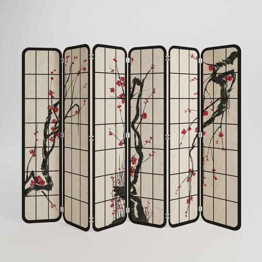 Divisorio per ambienti in compensato a 6 pannelli JAPANESE BLOSSOMS