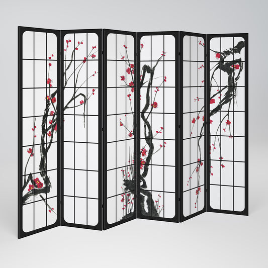 Divisorio decorativo per ambienti a 6 pannelli JAPANESE BLOSSOMS