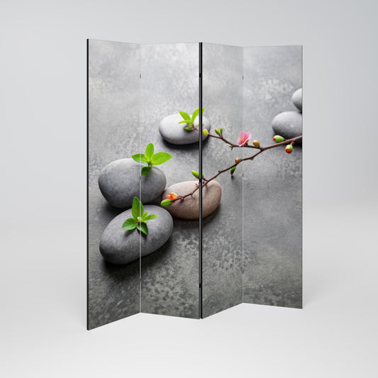 STONES AND BLOSSOMS Divisorio decorativo per ambienti a 4 pannelli