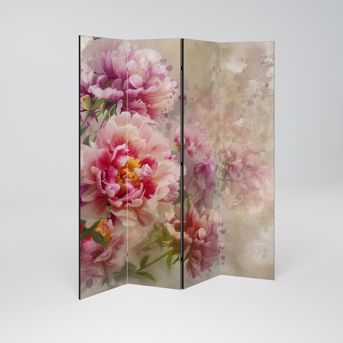 PEONY WHISPER Paravento Decorativo a 4 Pannelli