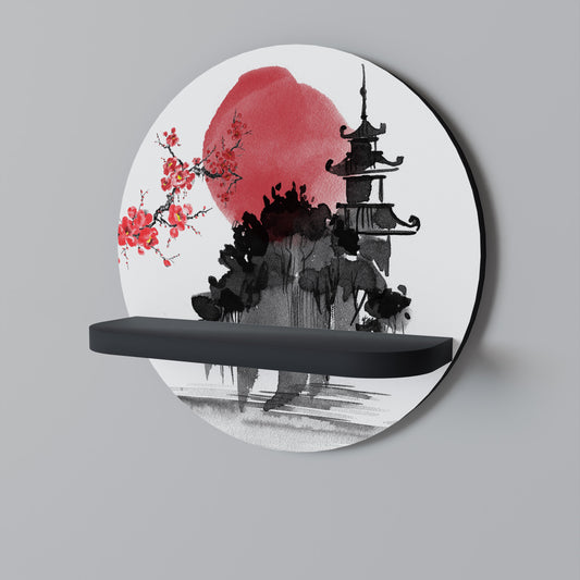 CHERRY SHADOWS Round Art Shelf In Black Finish