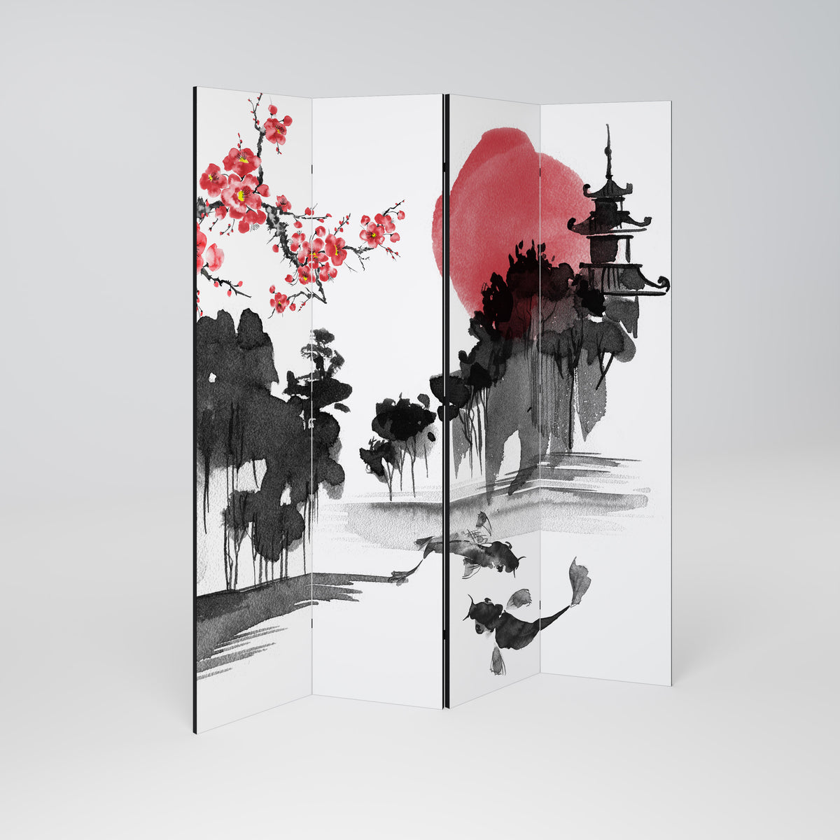 CHERRY SHADOWS Decorative 4-Panel Room Divider