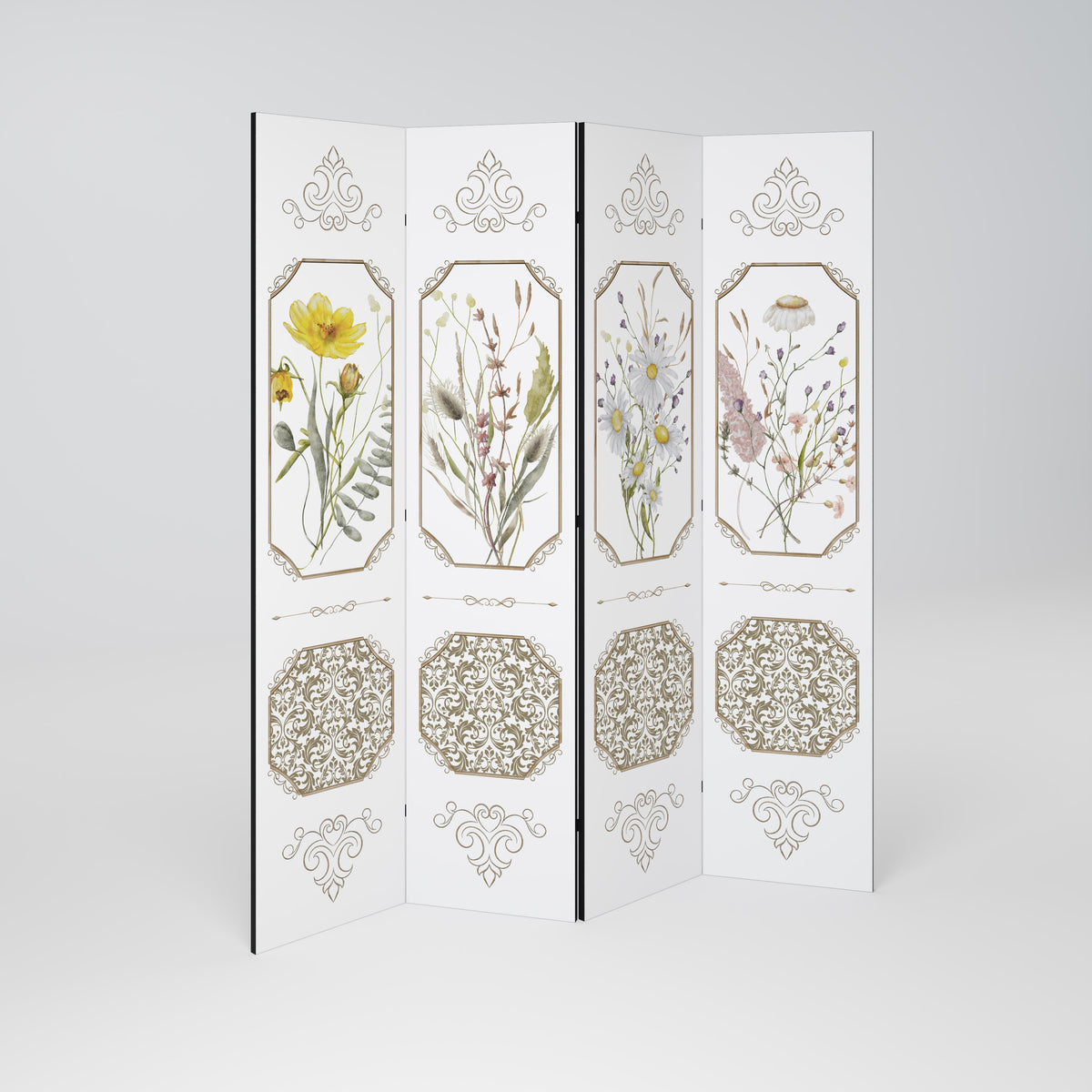 ELEGANT BOTANICAL TAPESTRY Paravento Decorativo a 4 Pannelli