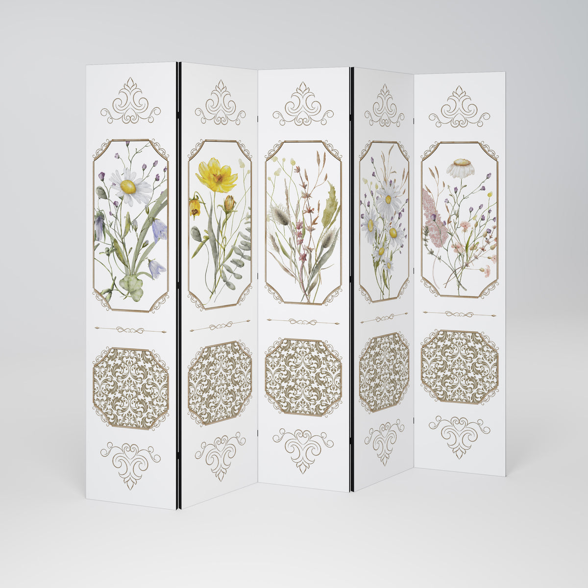 ELEGANT BOTANICAL TAPESTRY Decorative 5-Panel Room Divider