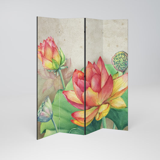 WHISPERING LOTUS BLOOMS Divisorio decorativo per ambienti a 4 pannelli