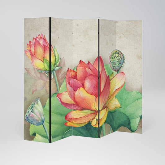 WHISPERING LOTUS BLOOMS Divisorio decorativo per ambienti a 5 pannelli