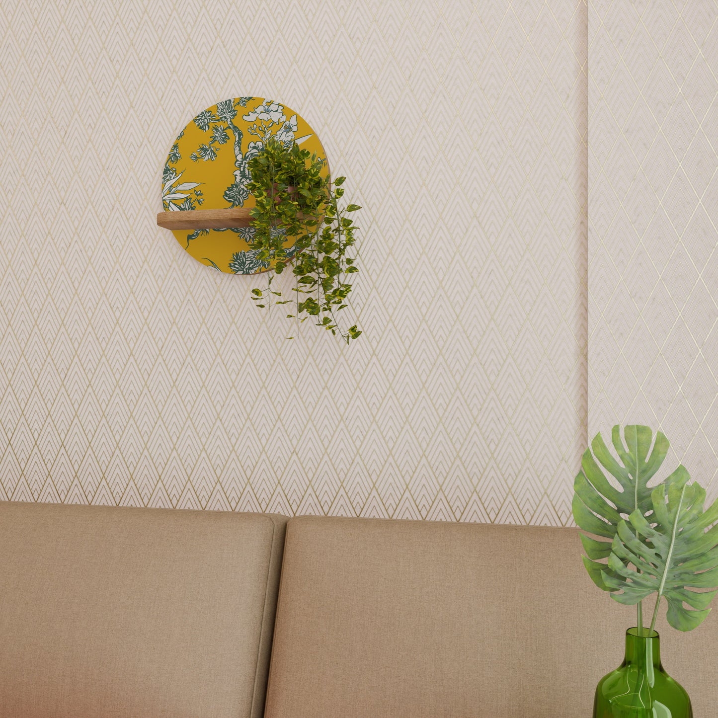 Mensola rotonda YELLOW CHINOISERIE in effetto rovere