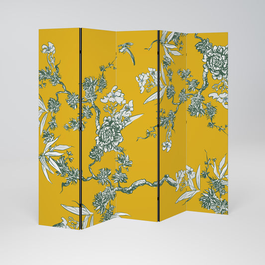 Divisorio decorativo per ambienti a 5 pannelli YELLOW CHINOISERIE