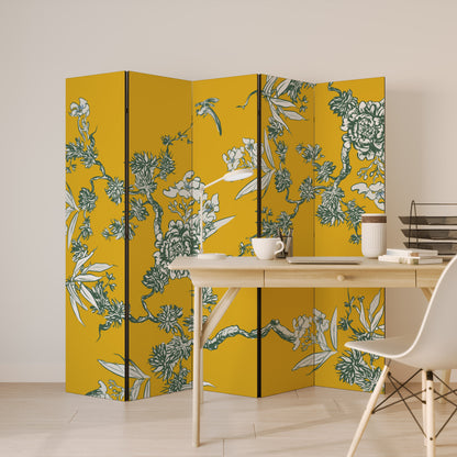 Divisorio decorativo per ambienti a 5 pannelli YELLOW CHINOISERIE