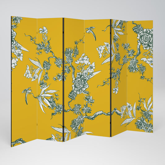Divisorio decorativo per ambienti a 6 pannelli YELLOW CHINOISERIE